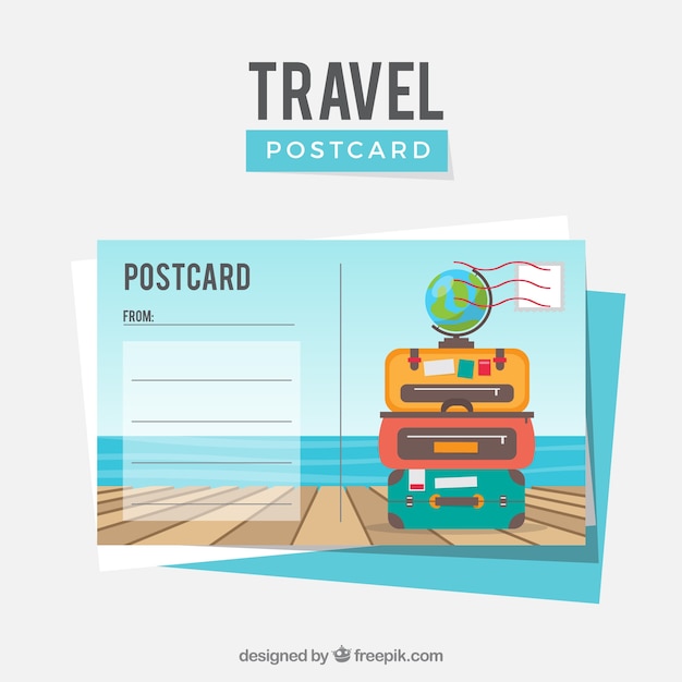 Free vector travel postcard template with flat design