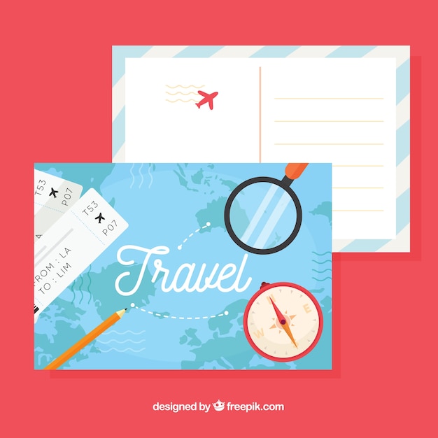 Free vector travel postcard template with flat design