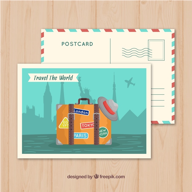 Free vector travel postcard template with flat design