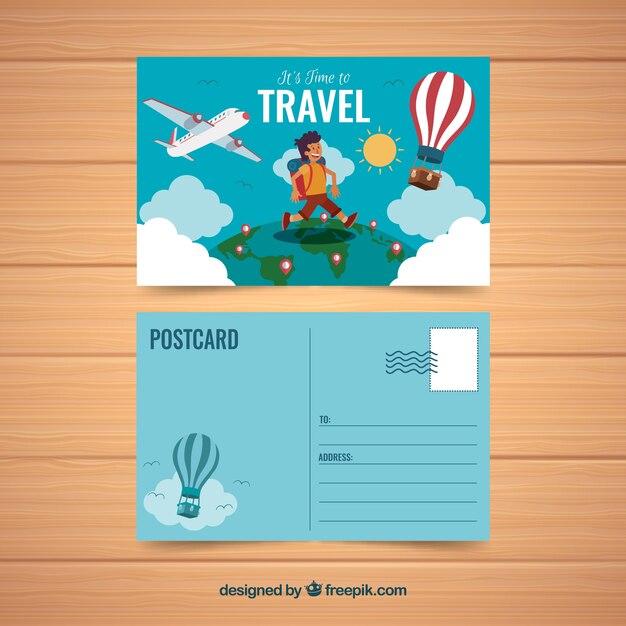 Free Vector  Stamped postcard frame with travel theme