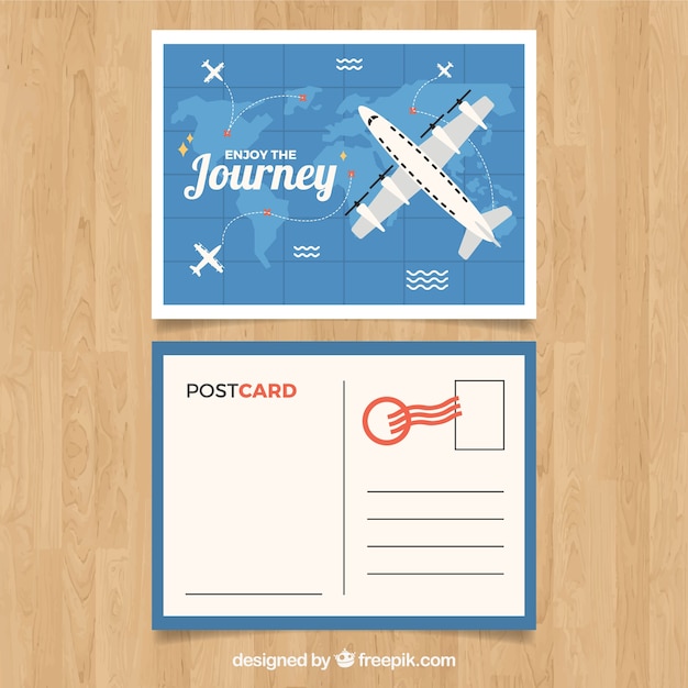 Travel postcard template with flat plane