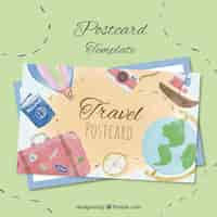 Free vector travel postcard template with watercolor elements