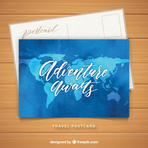 Travel postcard template with watercolor map