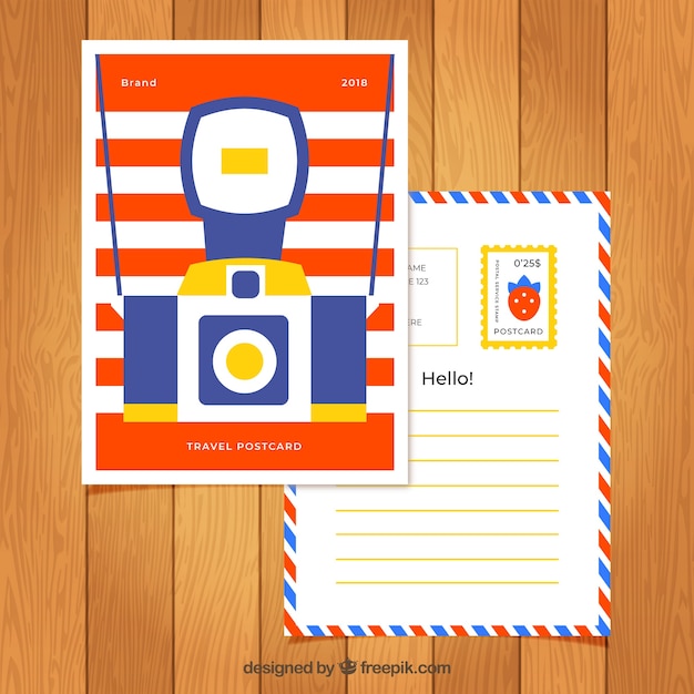 Free vector travel postcard with camera