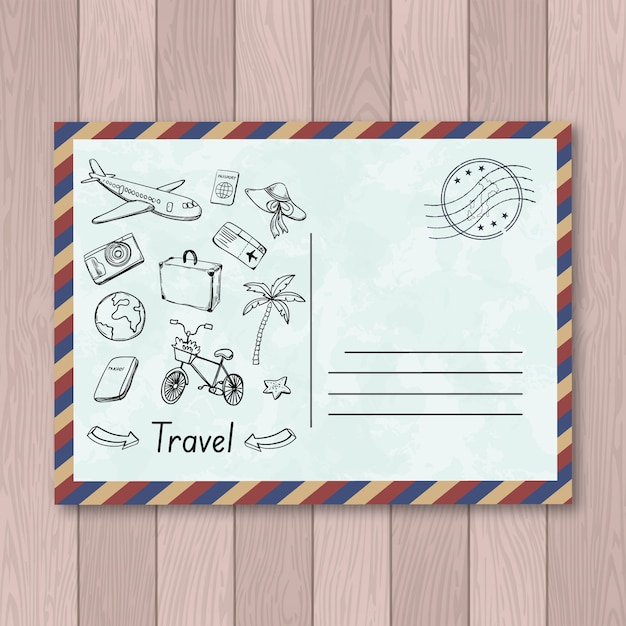 Free vector travel postcard with destination