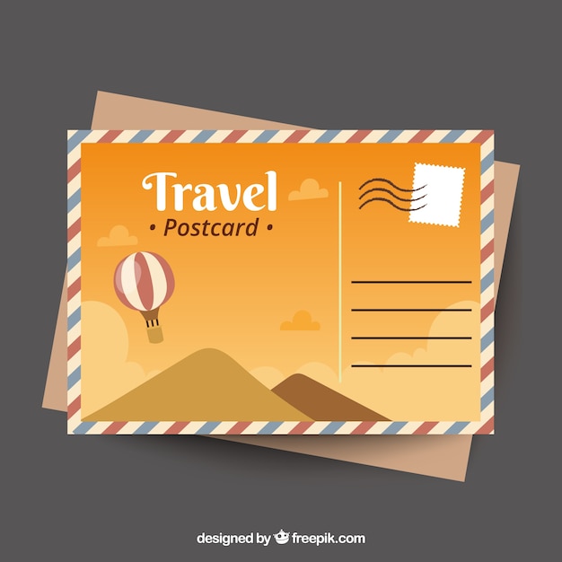 Travel postcard with dunes and balloon in hand drawn style