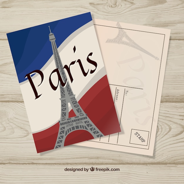 Free vector travel postcard with eiffel tower in flat style