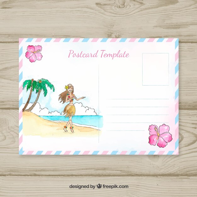 Travel postcard with hawaiian girl