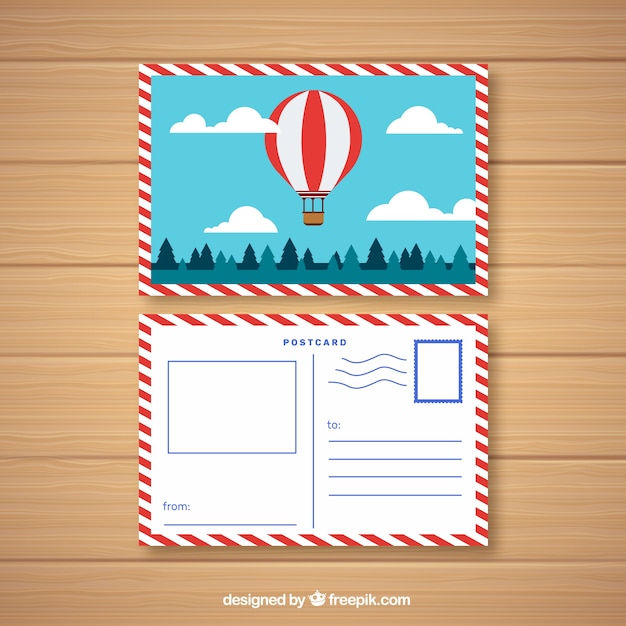 Free vector travel postcard with hot air balloon