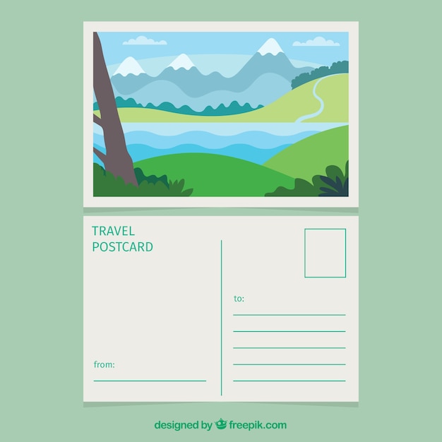 Free vector travel postcard with landscape