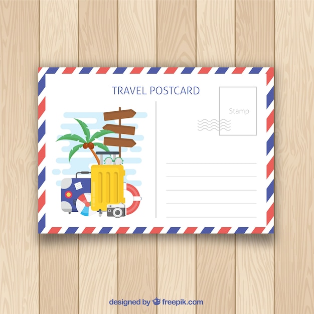 travel postcard with luggage