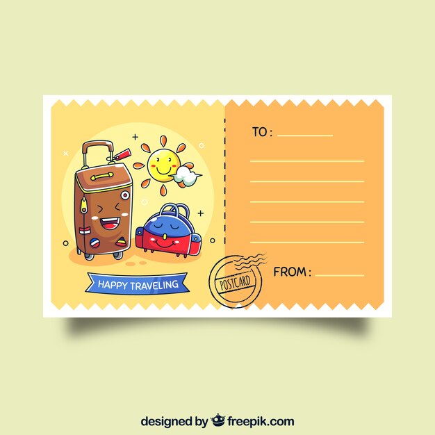 Travel postcard with luggage