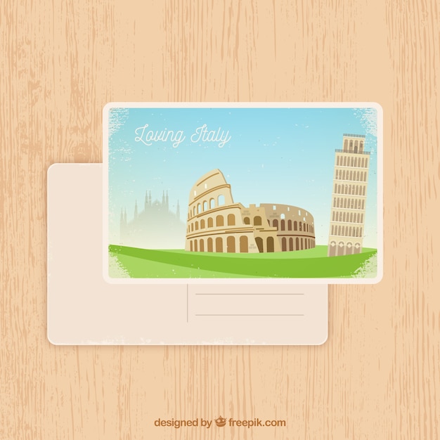 Cartolina da viaggio con monumenti in stile vintage