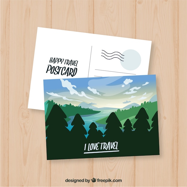 Free vector travel postcard with natural landscape in flat style