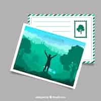 Free vector travel postcard with person and nature