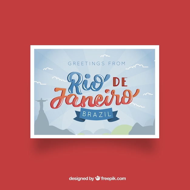 Travel postcard with rio de janeiro in hand drawn style