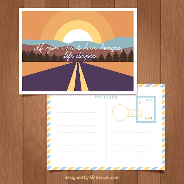 Free vector travel postcard with road in vintage style