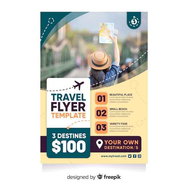 Free vector travel poster template with photo