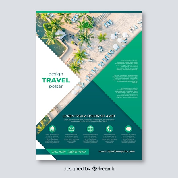 Free vector travel poster template with photo