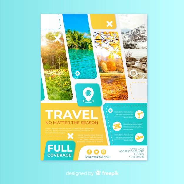 Free vector travel poster template with photo