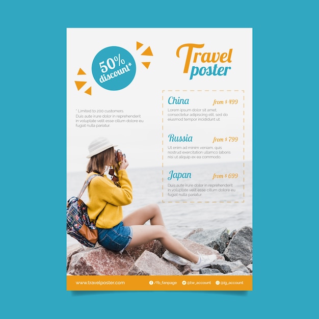 Free vector travel poster template with photo