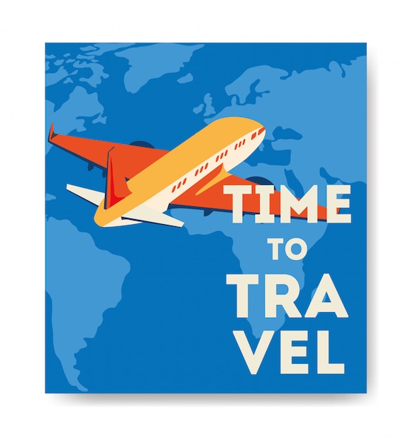 Travel poster with airplane flying – Free Vector Download