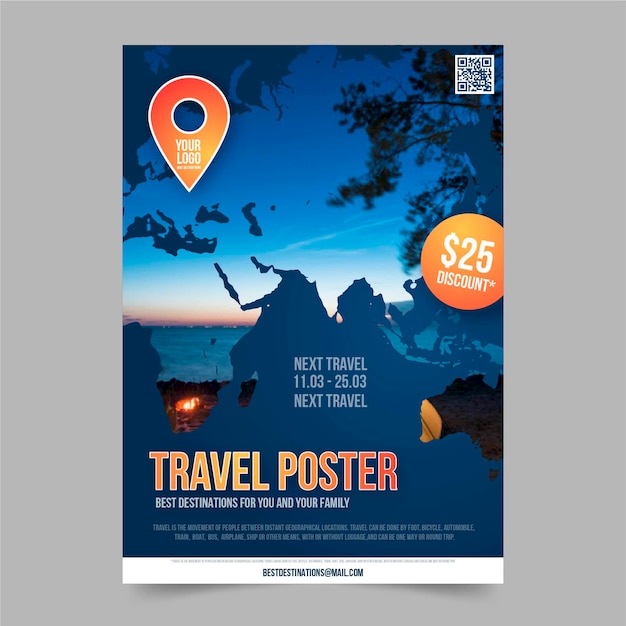 Free vector travel poster with discount template