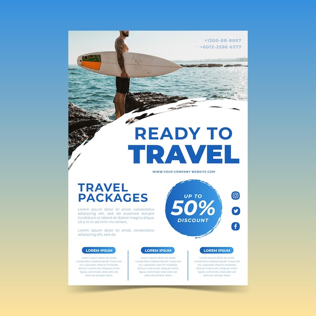 Free vector travel sale flyer with photo