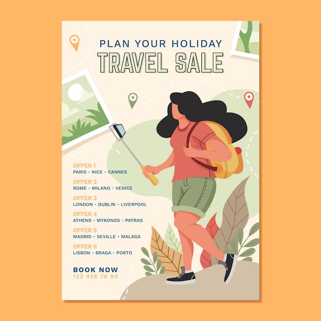 Travel Sale – Illustrated Flyer Free Vector Download