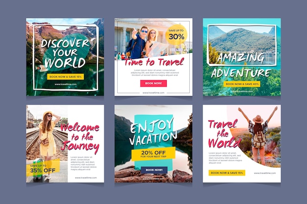 Free vector travel sale instagram posts set