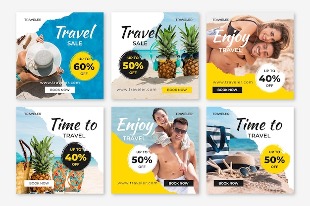 Free vector travel sale instagram posts theme