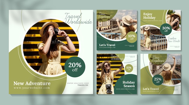 Free vector travel sale instagram posts with photo pack