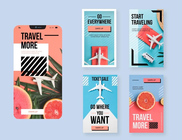 Free vector travel sale instagram stories collection