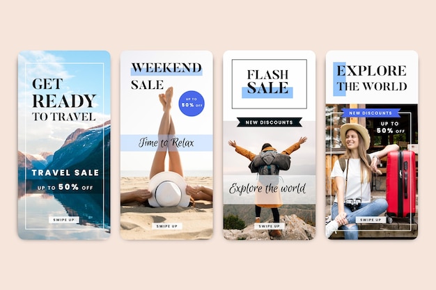 Free vector travel sale instagram stories collection