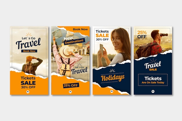 Free vector travel sale instagram stories collection