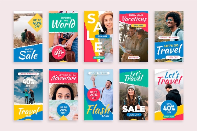 Free vector travel sale instagram stories collection