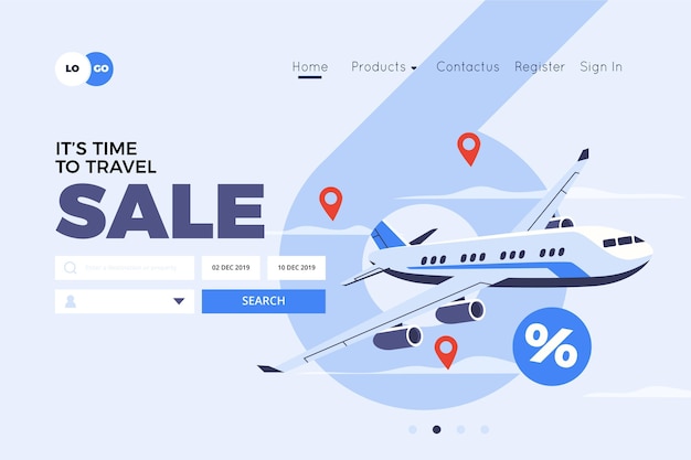 Vettore gratuito design della landing page di vendita di viaggio