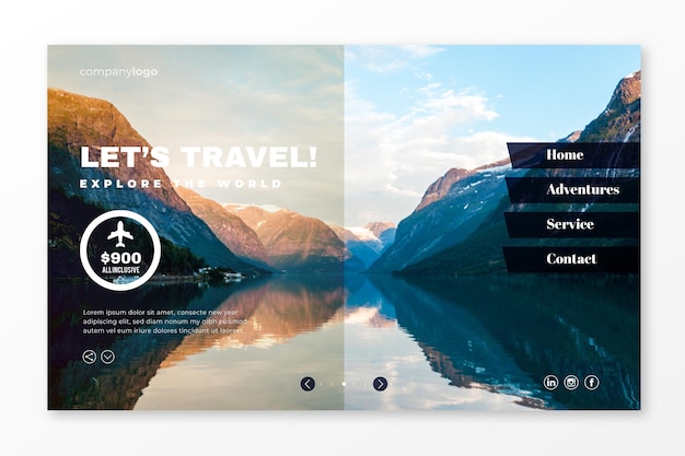 Free vector travel sale landing page with photo