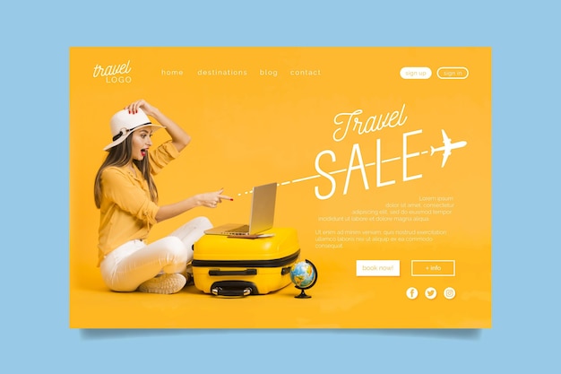 Free vector travel sale landing page with photo