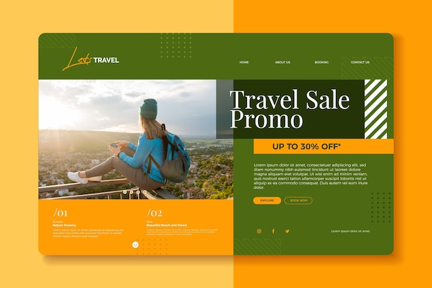 Free vector travel sale landing page with photo