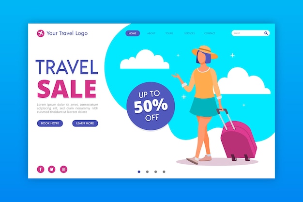 Free vector travel sale landing page