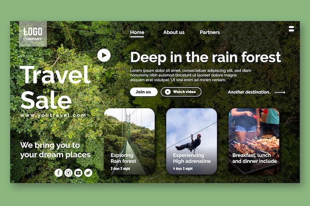 Free vector travel sale landing page