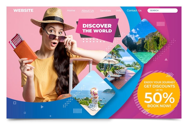 Free vector travel sale with photo landing page