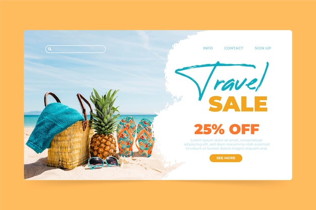 Free vector travel sale with photo landing page