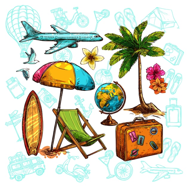 Free vector travel sketch set