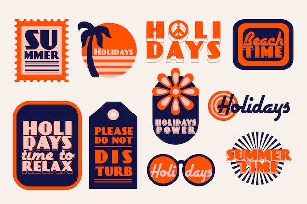 Travel sticker collection in 70s style