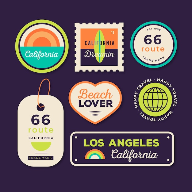 Free vector travel sticker collection in 70s style