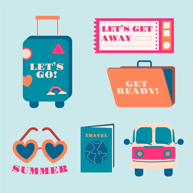 Free Vector  Travel sticker collection in 70s style