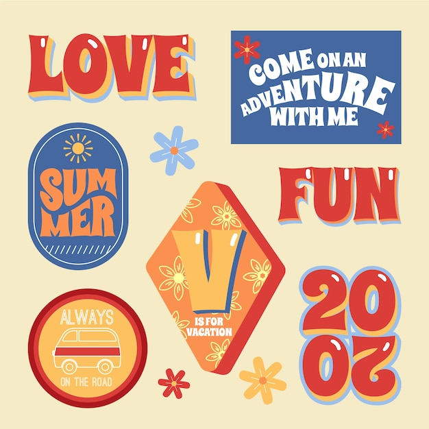 Free vector travel sticker collection in 70s style