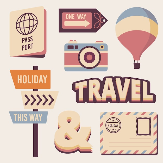 Travel sticker collection in retro style